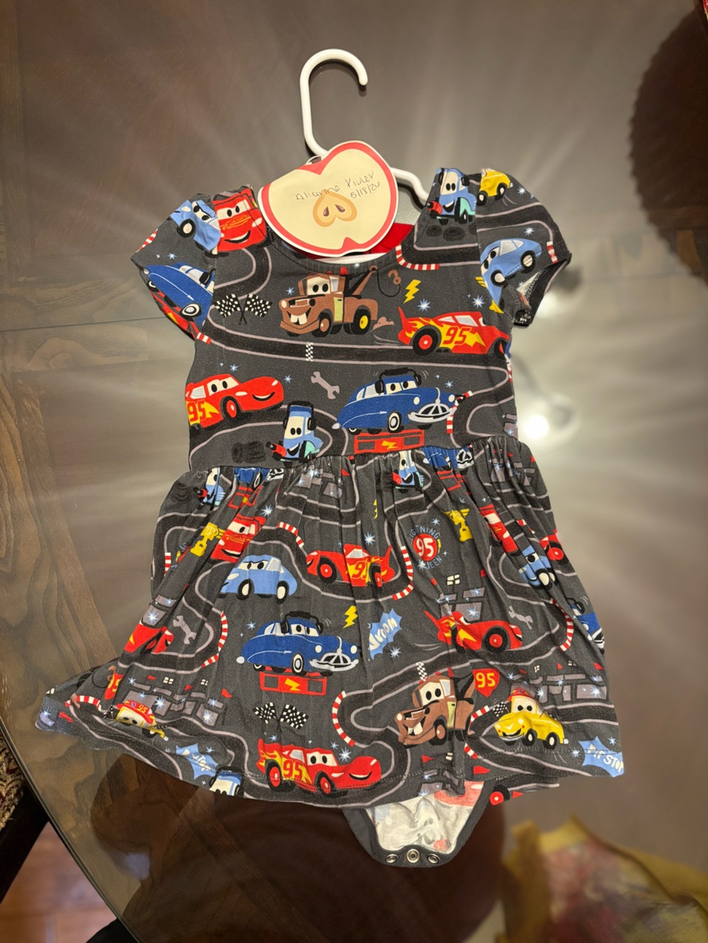 Little Sleepies Black Cars & Racecars Print Dress with Red and Blue Accents